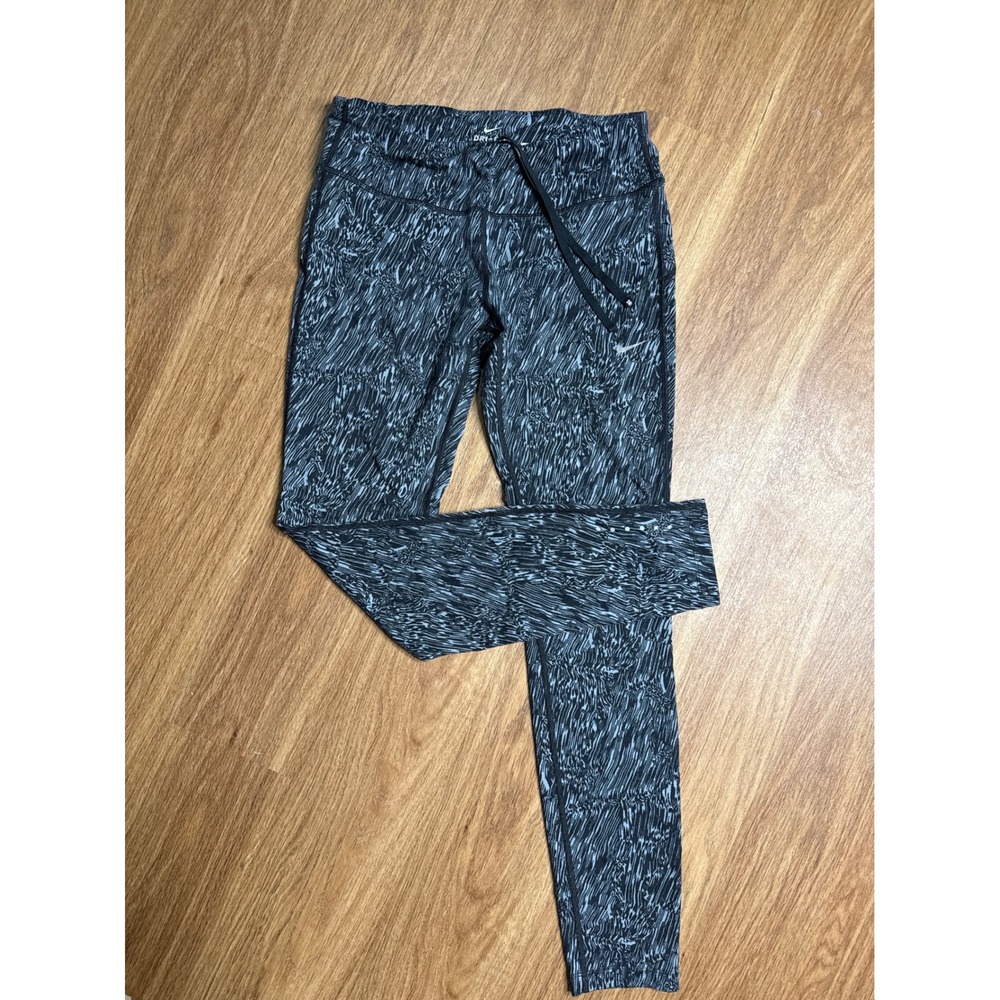 Nike Running Dri-FIT Leggings women's Medium Black Grey Abstract Wave